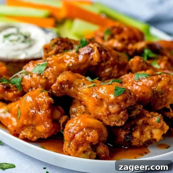 Buffalo Chicken Stuffed Garlic Bread Recipe for Game Day 6 Buffalo chicken wings on a white plate