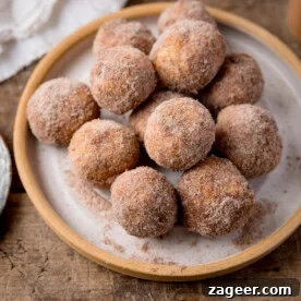 15 Cozy Autumn Baking Ideas for Weekend Treats 14 Air fryer donut holes on a white plate.