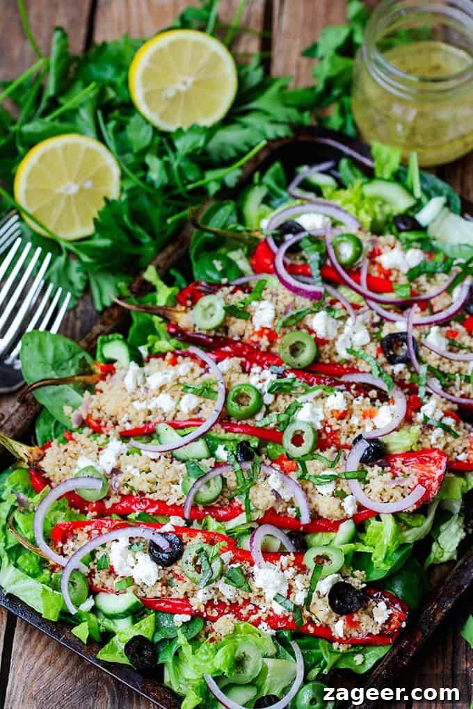Roasted Romano Peppers Stuffed with Feta and Couscous 4 Couscous and Feta Stuffed Peppers - Serve them as a light lunch or side dish.