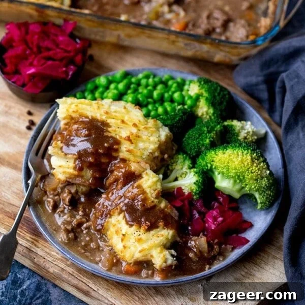 Crispy Tuna Fish Cakes with Lemon-Dill Sauce 11 Cottage pie on a plate with broccoli, peas and red cabbage