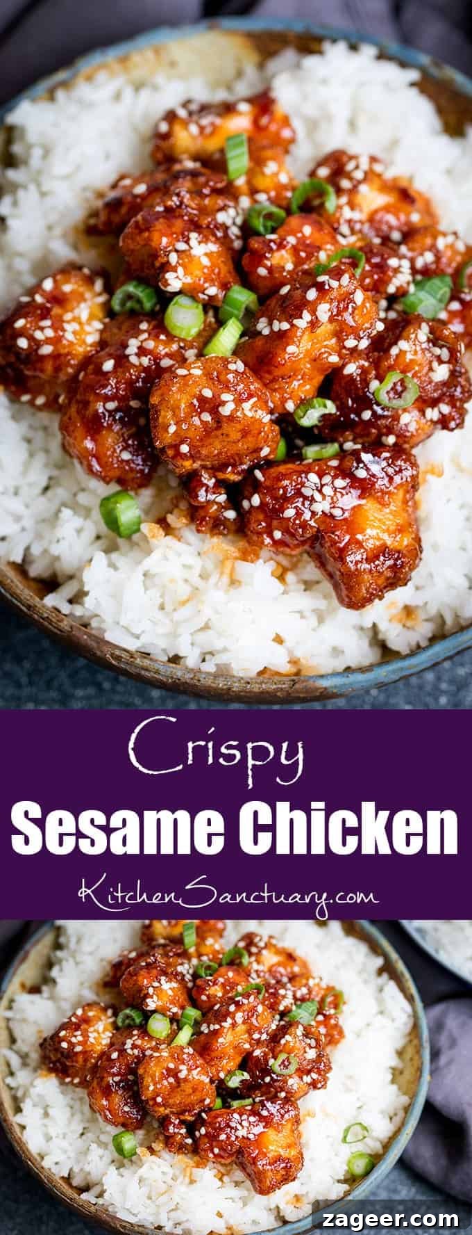 Crispy Sesame Chicken with Sticky Sweet-Savory Asian Sauce 6 Crispy Sesame Chicken with a Sticky Asian Sauce - tastier than that naughty takeaway!