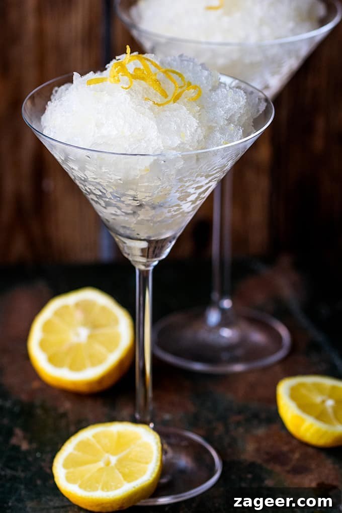 Prosecco Lemon and Ginger Sorbet. A seriously refreshing boozy dessert - perfect for a hot summers day.
