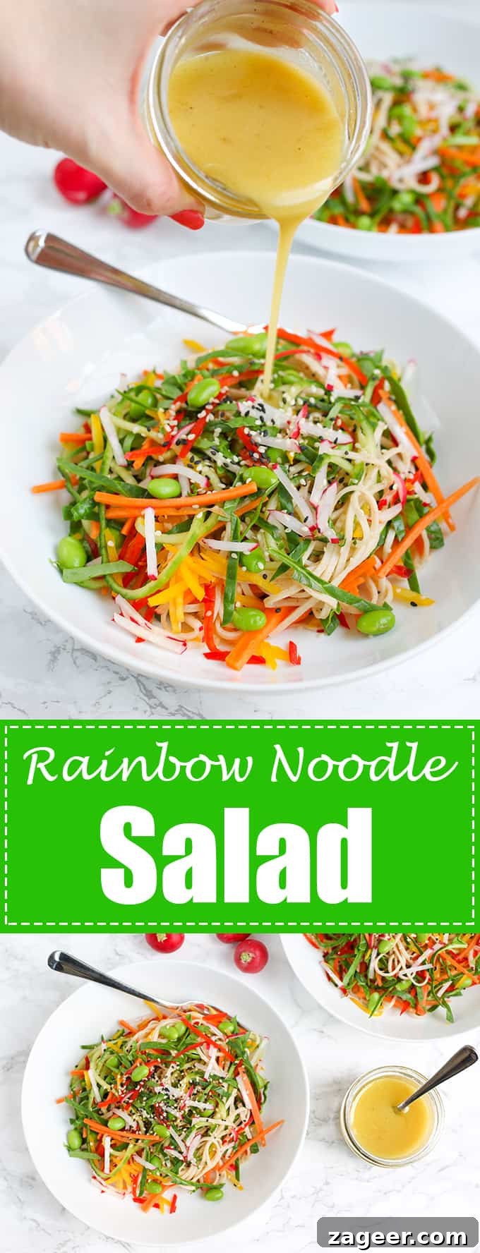 Rainbow noodle salad with Dijon mustard dressing - A crisp, light summer salad with a delicious zingy dressing!
