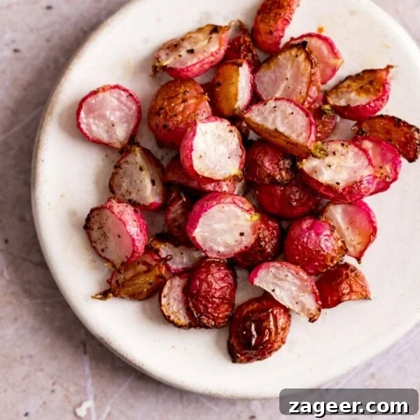 Crisp Asian Cucumber Salad with Sesame Ginger Dressing 11 Halved roasted radishes on a white plate