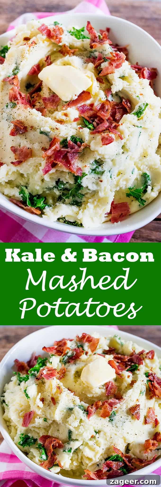 Creamy Mashed Potatoes with Kale and Crispy Bacon 5 Buttery Kale and Bacon Mashed Potatoes makes a great side dish - or even a meal in itself! Perfect as a side dish for Christmas or Thanksgiving.