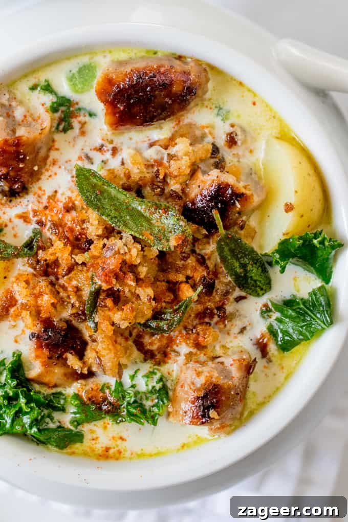 Creamy Sausage and Sage Soup with Buttered Breadcrumb Topping 2 Creamy Sausage Soup with Buttered Breadcrumbs and Sage - a proper posh soup!