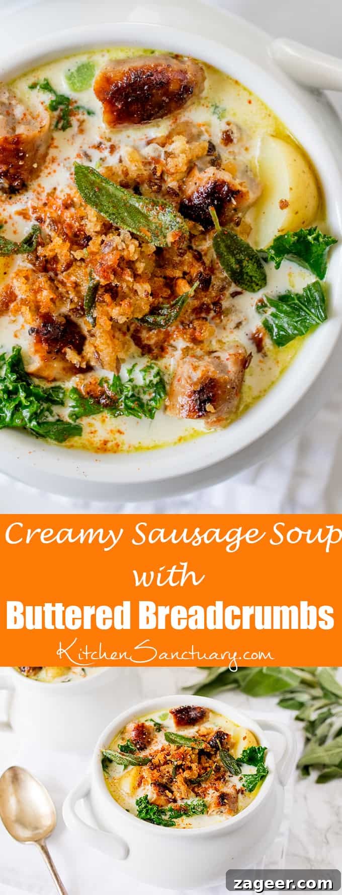Creamy Sausage and Sage Soup with Buttered Breadcrumb Topping 6 Creamy Sausage Soup with Buttered Breadcrumbs and Sage - a proper posh soup!