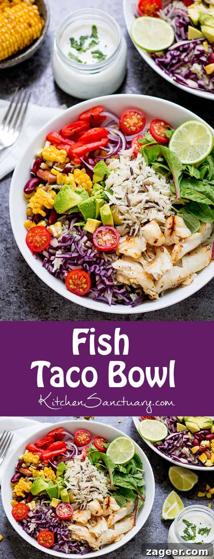 Zesty Fish Taco Bowl with Tangy Yogurt Lime Dressing 5 This Fish Taco Bowl with Zingy Yoghurt Dressing makes a fantastic energising dinner. Packed with healthy ingredients and gluten free too.