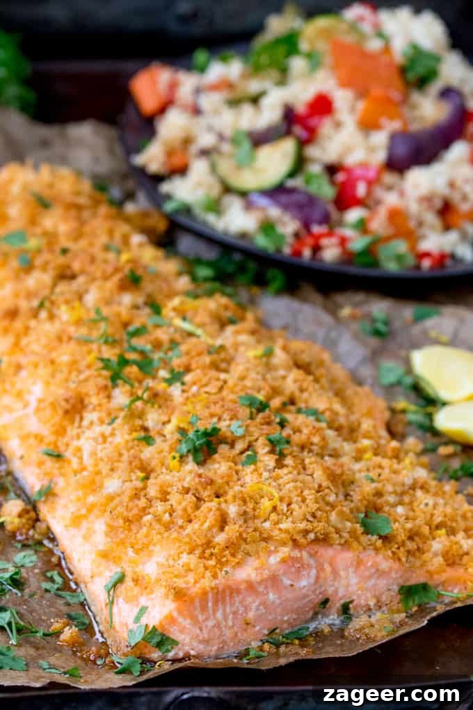 Garlic-Crusted Salmon with Crunchy Bread Topping 3 Full side of Garlic Bread Crusted Salmon