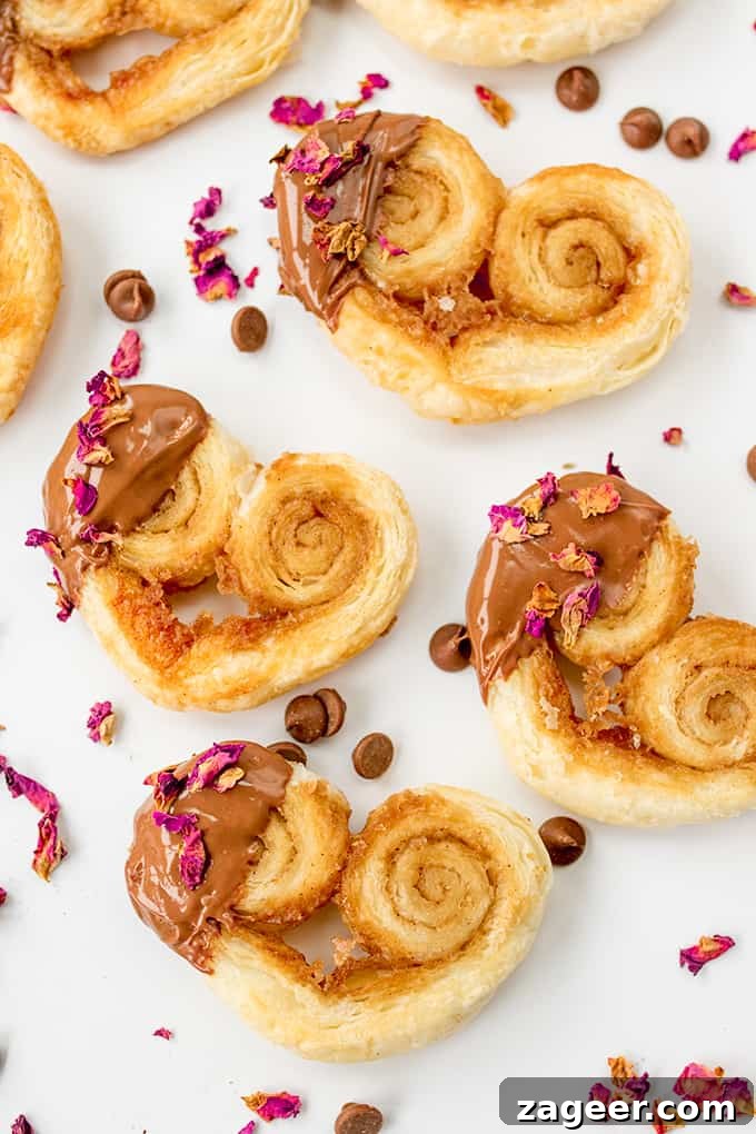 Rose and Chocolate Valentine's Palmiers: Romantic Pastry Recipe 2 These Rose and Chocolate Valentines Palmiers are simple and delicious - only five ingredients!