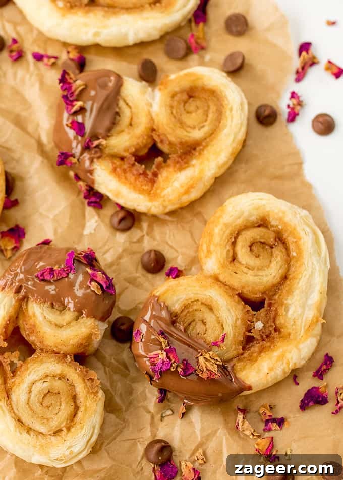 Rose and Chocolate Valentine's Palmiers: Romantic Pastry Recipe 3 These Rose and Chocolate Valentines Palmiers are simple and delicious - only five ingredients!