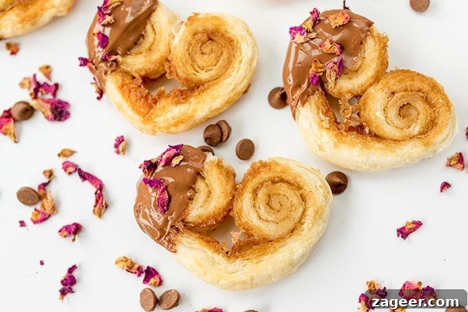 Rose and Chocolate Valentine's Palmiers: Romantic Pastry Recipe 4 These Rose and Chocolate Valentines Palmiers are simple and delicious - only five ingredients!
