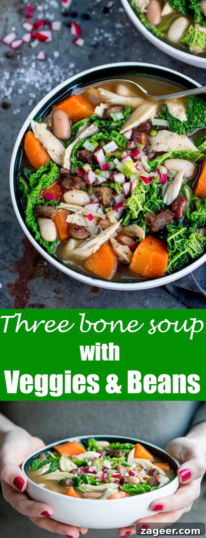 Hearty Three-Bone Soup with Vegetables and Beans 6 This Three Bone Soup With Veggies and Beans is a great way to make the most of your leftovers! Filling, tasty and easily made gluten free too!