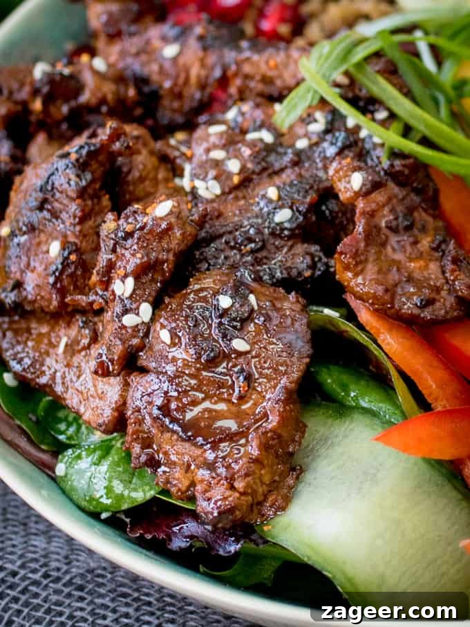Korean Beef Bulgogi Bowl Recipe: Savory Marinated Beef with Rice 4 Close up photo of Korean Beef Bulgogi
