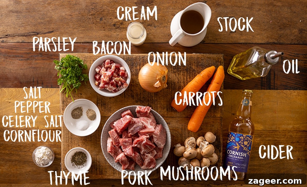 Creamy Slow-Cooked Pork Casserole Recipe for Comforting Dinners 4 Ingredients for slow cooked pork casserole on a wooden table