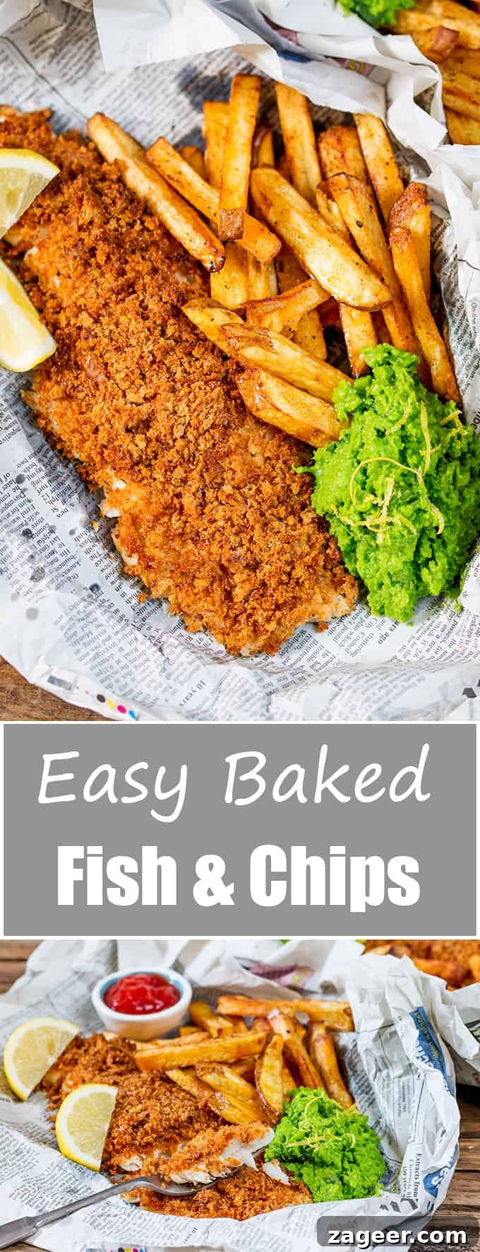 Crispy Baked Fish & Chips with Lemon Smashed Peas 5 These fish and chips may be baked instead of fried, but they’ve still got all the flavour and crunch of the fried version!