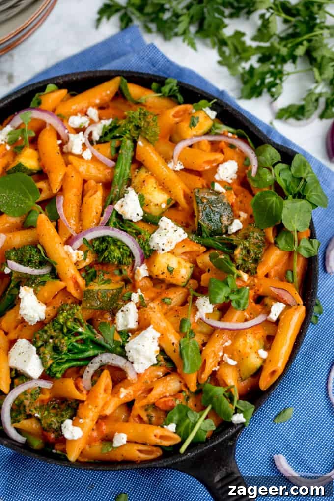 One-Pot Spring Vegetable Tomato and Cheese Pasta 2 One-Pot Cheese and Tomato Pasta with Spring Vegetables and creamy feta - a fab Meat-free Monday meal!