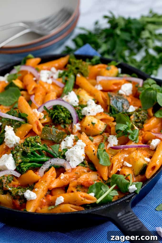 One-Pot Spring Vegetable Tomato and Cheese Pasta 3 One-Pot Cheese and Tomato Pasta with Spring Vegetables and creamy feta - a fab Meat-free Monday meal!