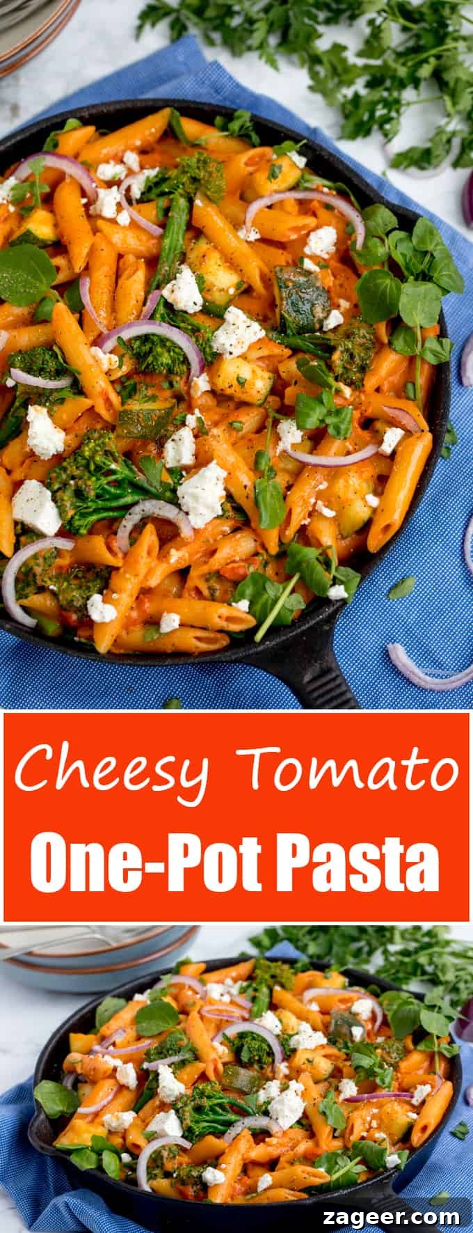 One-Pot Spring Vegetable Tomato and Cheese Pasta 6 One-Pot Cheese and Tomato Pasta with Spring Vegetables and creamy feta - a fab Meat-free Monday meal!