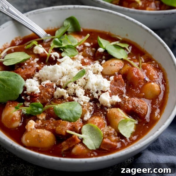 Hearty Pulled Pork and White Bean Soup Recipe 8 Butterbean and chorizo soup topped with feta and watercress.