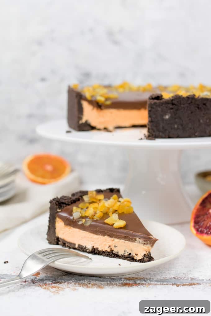 Decadent Chocolate Orange No-Bake Cheesecake Recipe 6 This Chocolate Orange No-Bake Cheesecake is rich, creamy and delicious! Made with an Oreo crust, and topped with chocolate ganache!