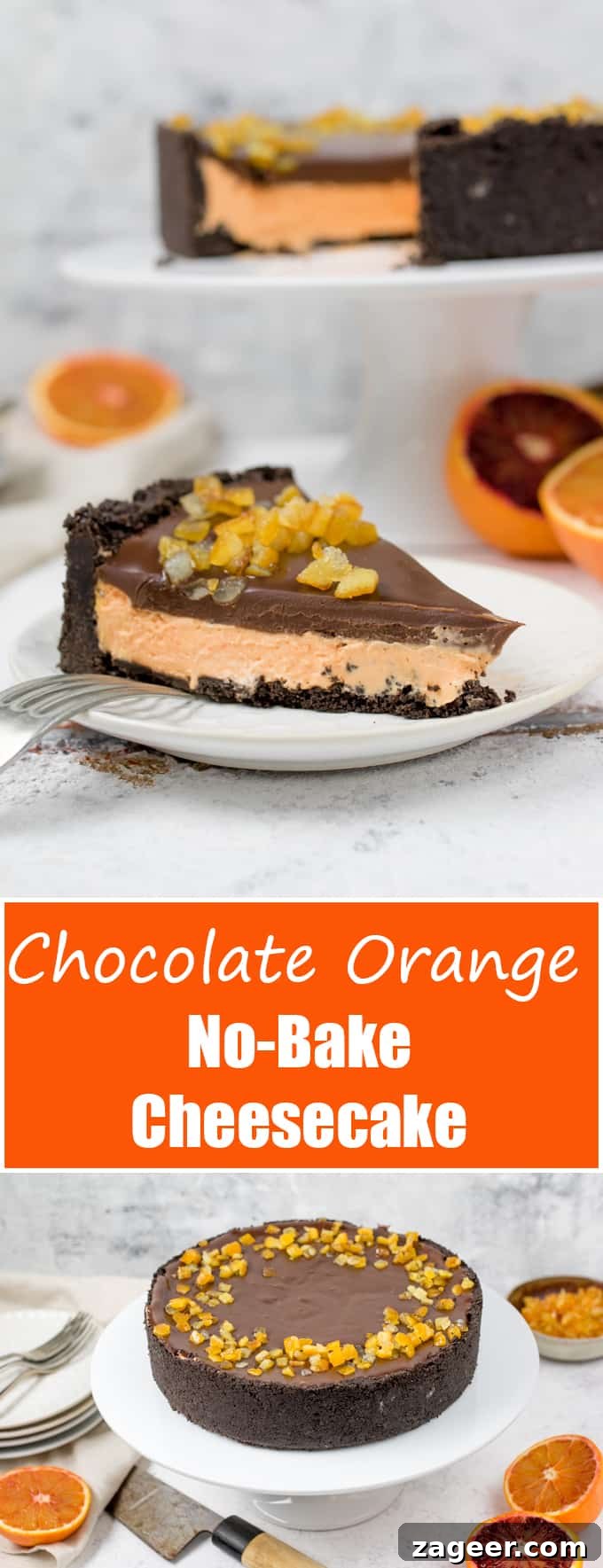 Decadent Chocolate Orange No-Bake Cheesecake Recipe 8 This Chocolate Orange No-Bake Cheesecake is rich, creamy and delicious! Made with an Oreo crust, and topped with chocolate ganache!