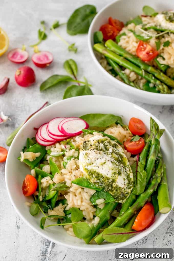 Creamy Pesto Spring Vegetable Risotto 2 This Spring Vegetable Risotto with Creamy Pesto is creamy, cheesy and totally moreish! A fab gluten free and vegetarian dinner!