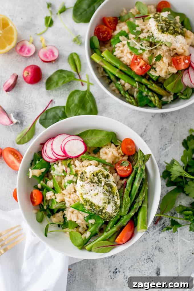 Creamy Pesto Spring Vegetable Risotto 4 This Spring Vegetable Risotto with Creamy Pesto is creamy, cheesy and totally moreish! A fab gluten free and vegetarian dinner!