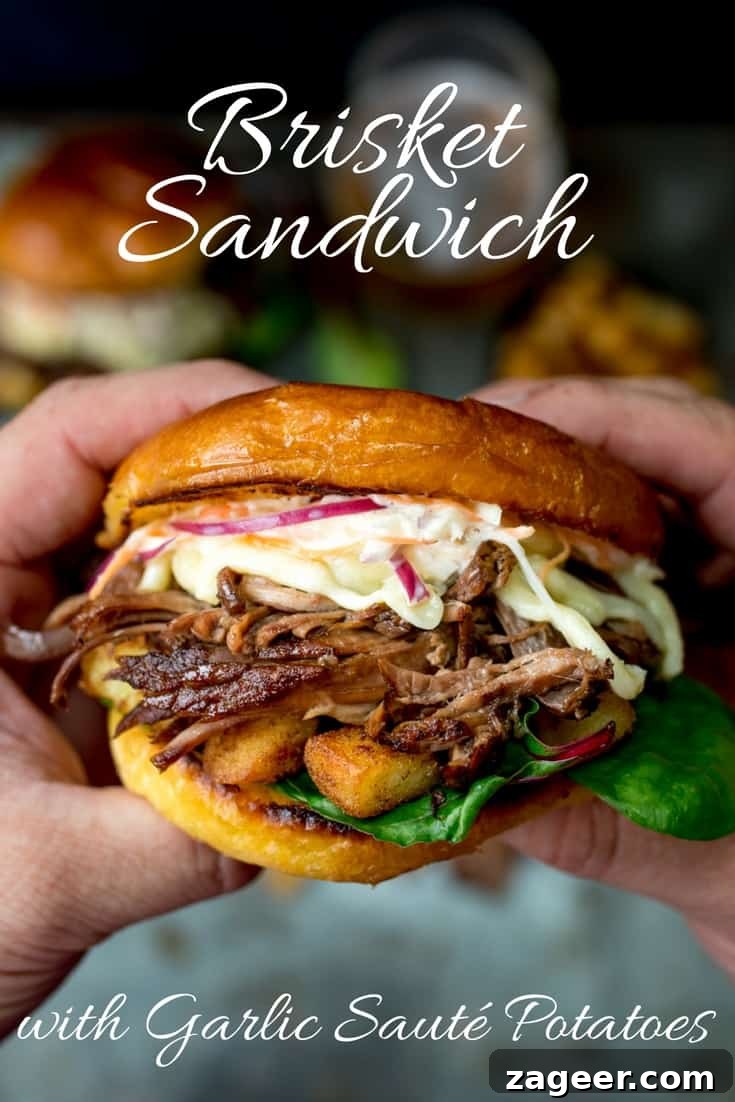 Smoky Brisket Sandwich with Garlic Sautéed Potatoes & Coleslaw 2 This Brisket Sandwich with garlic sauté potatoes and homemade coleslaw is proper man-food - perfect for Father's day!
