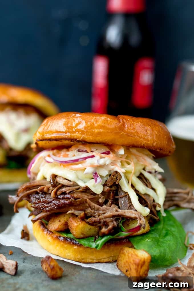 Smoky Brisket Sandwich with Garlic Sautéed Potatoes & Coleslaw 3 This Brisket Sandwich with garlic sauté potatoes and homemade coleslaw is proper man-food - perfect for Father's day!