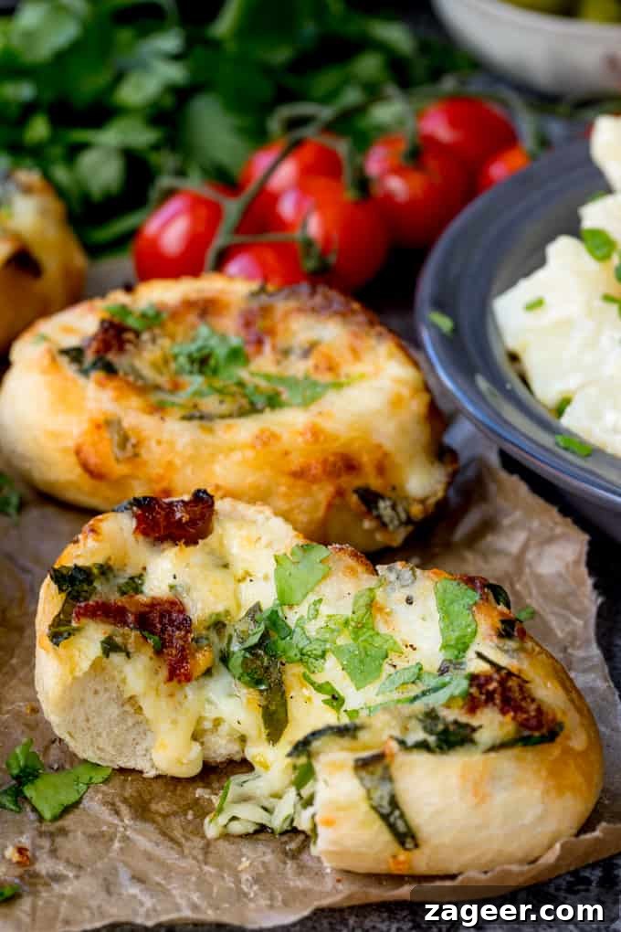 Spinach and Sun-Dried Tomato Cheese-Stuffed Bread Recipe 2 Cheese Stuffed Bread with Spinach and Sun Dried Tomato