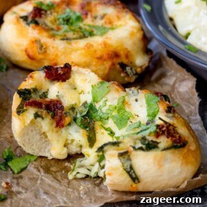 Spinach and Sun-Dried Tomato Cheese-Stuffed Bread Recipe 6 Cheese Stuffed Bread with Spinach and Sun Dried Tomato makes a great vegetarian lunch - Easy to make and ready in 20 mins!
