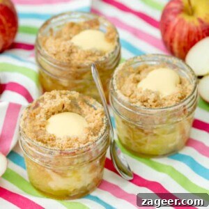 Portable Apple Crumble Jars - with a custard core!! Eat them hot or cold for a fab picnic treat!