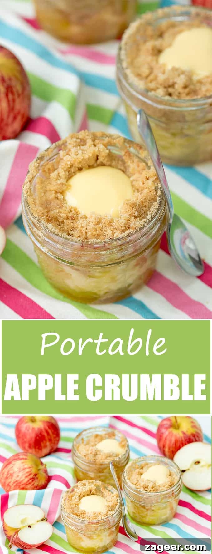 Portable Apple Crumble Jars - with a custard core!! Eat them hot or cold for a fab picnic treat!