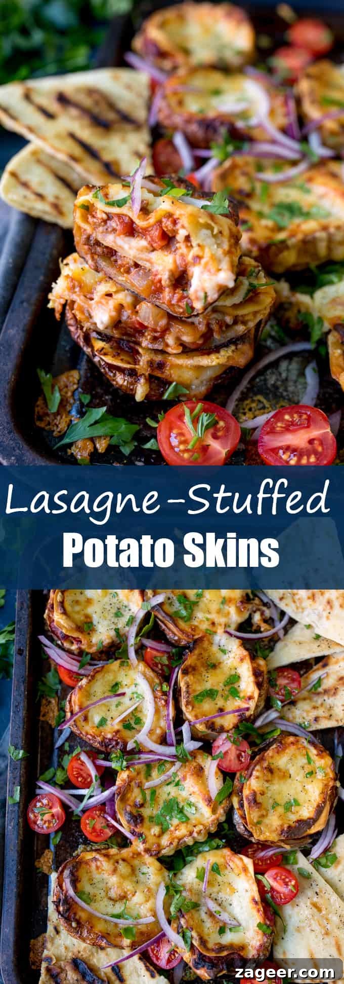 Lasagna-Stuffed Potato Skins with Melty Cheese and Meat 5 Lasagne Potato Skins - final serving