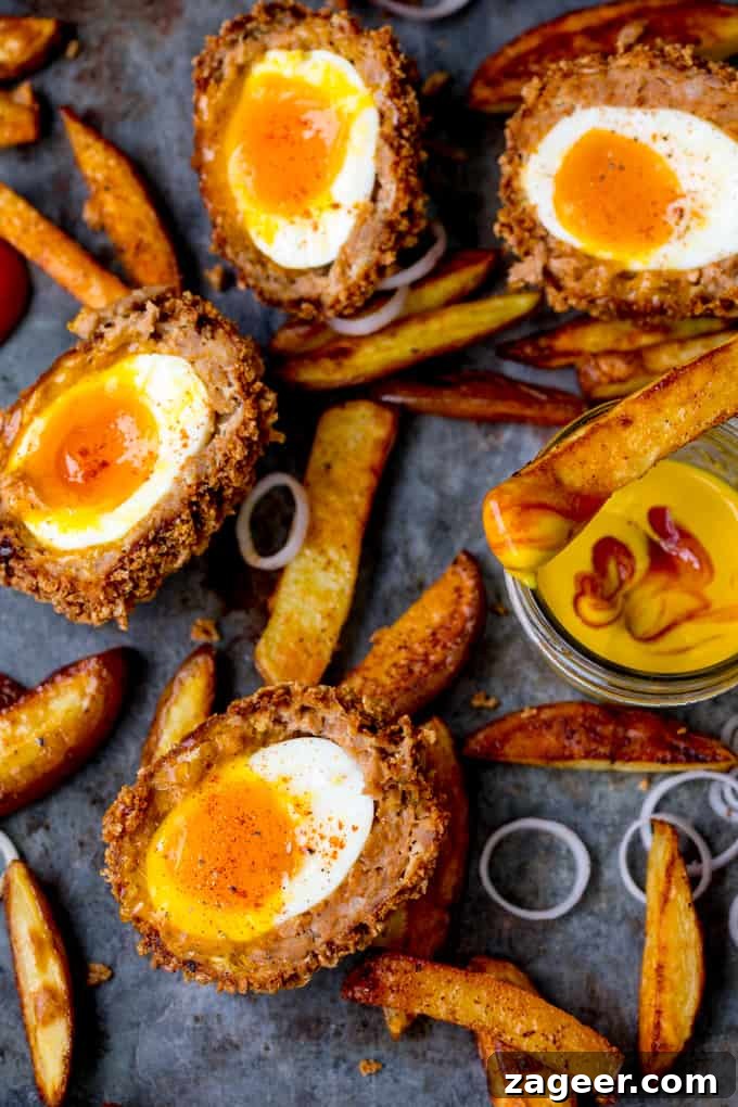 Smoky Chorizo Scotch Eggs with Crispy Potato Wedges 2 These Chorizo Scotch Eggs are epic! Crispy and smoky on the outside with a perfect runny-egg filling!