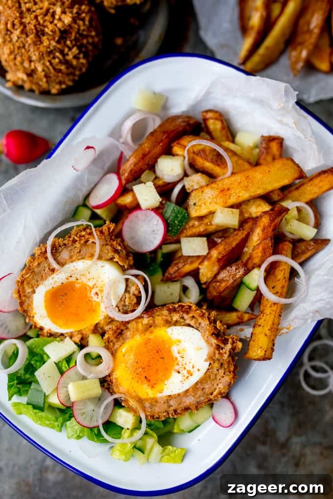 Smoky Chorizo Scotch Eggs with Crispy Potato Wedges 4 These Chorizo Scotch Eggs are epic! Crispy and smoky on the outside with a perfect runny-egg filling!