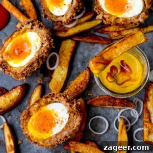 Smoky Chorizo Scotch Eggs with Crispy Potato Wedges 5 These Chorizo Scotch Eggs are epic! Crispy and smoky on the outside with a perfect runny-egg filling!