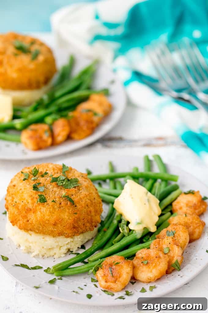 Crispy Garlic Prawns with Cheesy Mash and Fishcakes 3 Saucy Fish Co fishcakes plated with cheesy mash and prawns
