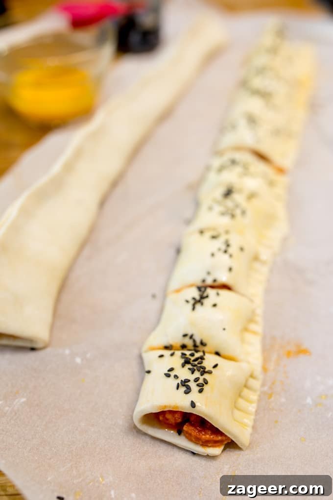 Chicken Chorizo Puff Pastry Rolls: Savory Baked Appetizer Recipe 5 Chicken Chorizo Puff Pastry Rolls - This easy snack uses leftover pasta sauce. Have spaghetti for dinner, and these pastry rolls for lunch the next day!