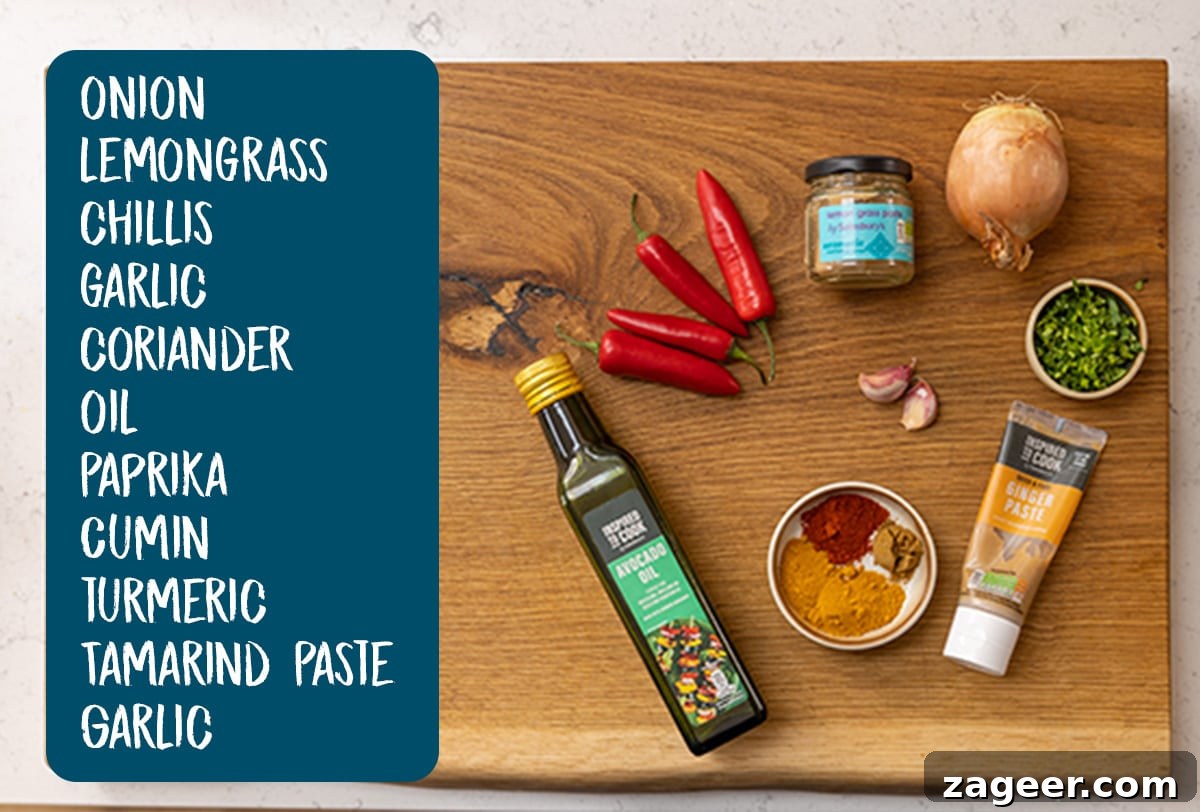 Creamy Seafood Laksa Recipe: Authentic Malaysian Coconut Noodle Soup 3 Ingredients for laksa paste on a wooden board