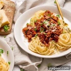 Leftover turkey bolognese on spaghetti