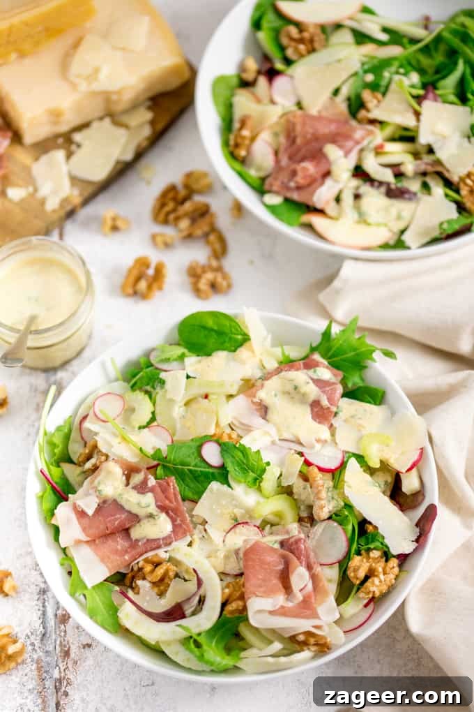 Winter Fennel & Apple Salad with Grana Padano and Prosciutto San Daniele 3 Overhead photo of 2 bowls of Fennel and Apple Winter Salad