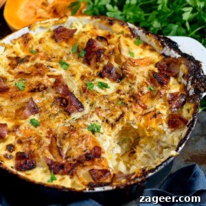 Squash and Potato Gratin with Bacon (and lots of cheese!)