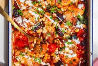 Honey Harissa Roasted Chicken with Chorizo, Feta and Chickpeas