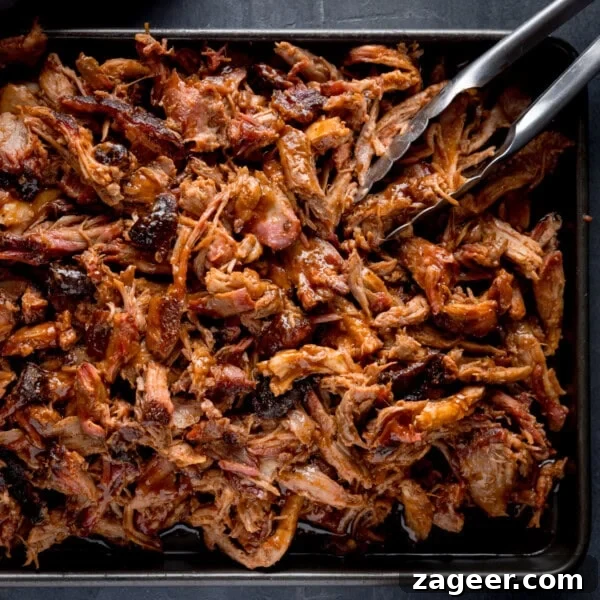 A square, overhead image of BBQ Pulled Pork.