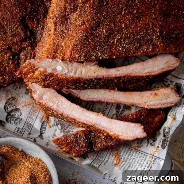Close-up of dry rub BBQ ribs